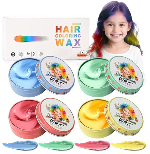 4 Stück Temporäre Haarfarbe für Kinder, Blau Grün Rot Blond, Instant Haartönung Dye, Frauen Männer Color Frisur Pomade, Mädchen Styling Haare Färben Cream, Haar Wachs Mud für Party Cosplay Halloween