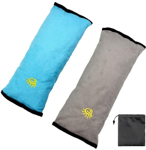 Scettar 2 Pièces Protege Ceinture Voiture Enfant,Doux Coussin de ceinture de voiture amovible,Convient aux Enfants qui Voyagent pour Dormir(Bleu et gris)