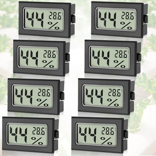 Sprifityy 8 Pcs Mini Thermometre Interieur Digital, Hygrometre Interieur Prêt à l'Emploi avec Affichage Clair, Hygromètre -50~70℃ 10%~99% Rh, Idéal pour Les Salons, Les Bureaux et Les Serres (Noir)