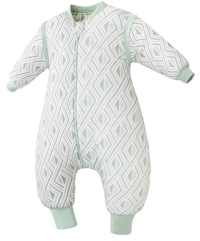 LAT Baby Winter Schlafsack mit Abnehmbare Ärmel Baby Schlafsack mit Füßen 2.5 Tog Kinder Schlafsack mit Beinen Winterschlafsack für Jungen Mädchen 6 Monate - 4 Jahre (Grün, L/ 2-4 Jahre)