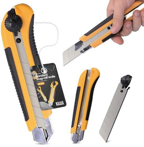 Taglierino Cutter Professionale 25 mm Taglierina per Moquette Pacchi Cartone Cutter Lama A Coltello In Metallo Pellicole Universale Tagli Precisione Autobloccante