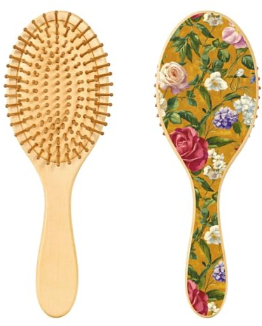 Rose Flowers Gold Wooden Hairbrush Paddle Brush for Natural Hair Wooden Hair Brushes for Women Hair Massage Brush