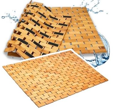 Przydasie Bambus Badematte rutschfest 60x40 cm - Wasserfeste Badezimmerteppich aus Naturbambus - Bamboo Badteppich für Bad und Feuchträume - Elegant, Langlebig