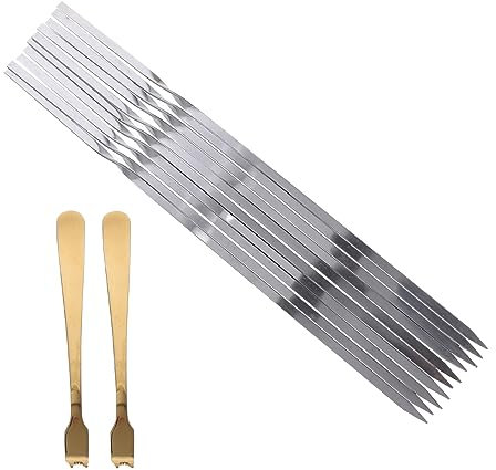 Happyyami 12 Pièces ensemble d'outils pour barbecue friteuse guimauve plateau brochettes pour barbecue brochette barbecue brochettes de grillades kit fourchettes aiguilles barbecue Silver