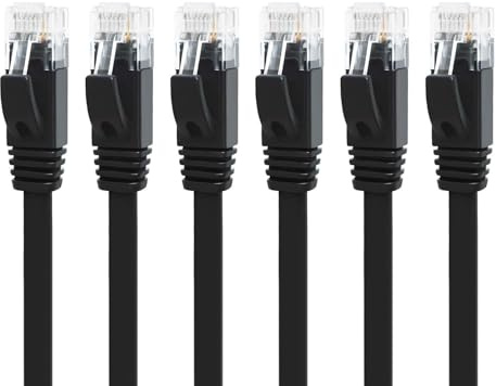 Cat 6 Cable Ethernet 0.5m 6 piezas, 1000Mbps Latiguillo RJ45 Cable de Red Plano Gigabit, Cable Lan 50cm Alta Velocidad para Internet, Exterior, Router, POE, xBox, TV, PC, más rápido que Cat5 (Negro)