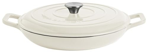 Argon Tableware 2.3L Shallow Cast Iron Casserole Dish with Self-Basting Lid - Pebble Gloss - 2.3L & 4.68L Induction Hob Cooking 2.43QT Dutch Oven Bread Baking Serving Roasting Stew Stock Pot Pan