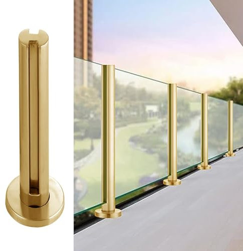 Palo per ringhiera in vetro dorato con pannelli in vetro personalizzati, per scale, piattaforma, portico, tubo rotondo, morsetto per ringhiera del balcone (palo medio dorato, 105 cm)