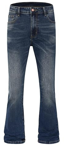 MZNBURAM Men's Stretch Regular Fit Bootcut Flared Jeans Cotton Fashion Comfort Flex Waist Denim Pants (36, A#Dark Blue)