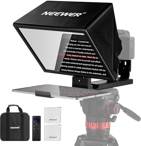 NEEWER BASICS X12B Aluminum Alloy Liftable Teleprompter 12 Compatible with iPad Tablet Camera, No Assembly/Remote & App Control with Cleaning Cloth, for Online Teaching Live Streaming