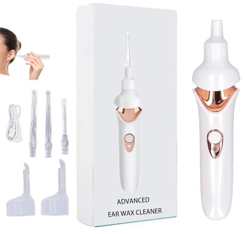 Ohrenschmalz Entferner Sauger, Sicheres Und Weiches Ear Cleaner, mit Sauger und Waschbaren Ersatzköpfen (Weiß)