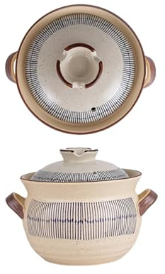 Pentola giapponese in ceramica per stufati e zuppe con coperchio e doppio manico per forno e slow cooker - gres resistente(3.5L)
