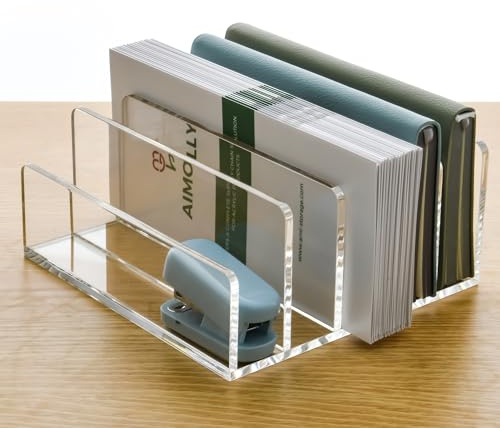 AIMOLLY Porta lettere in acrilico - 5 scomparti, trasparente e facile da pulire, organizer da scrivania/sistema di archiviazione per ufficio, famiglia, home office, scuola, A: 17,5 x 17 x 8 cm