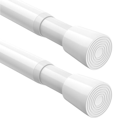 BSYXLSX 2 Pack Tringle Rideau Extensible Sans Percage, Dimensions 70-120cm, Barre Rideau Télescopique Monobloc,Sans Assemblage Blanc (Diamètre 22 mm)