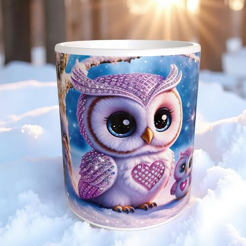 Tasse 330 Milliliter mug cup Eule Chibi Diamant Painting Keramik Kaffeetasse kawaii Mug Cup Keramikbecher Tier Motiv Geschenkidee bedruckte Kaffee Tee Kakao Tasse diamond mikrowellengeeignet