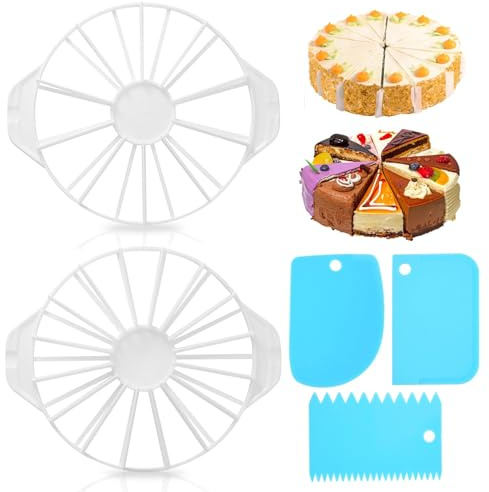 Cisyia 2 Stück Tortenteiler 10/12/14/16 Tortenstücke, Rund Torteneinteiler | Verstellbarer Kuchenteiler mit Teigschaber Wiederverwendbare Schnelles und Gleichmäßiges Schneiden (Weiß)