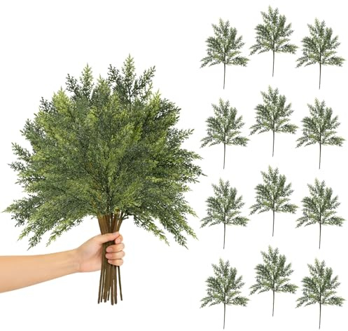 6/12 Stück 45cm Künstliche Tannenzweige, Lang Weihnachten Norfolk-Kieferzweig wie Echt Kunststoff Kiefernblätter Gefälschte Kiefernnadel DIY Zubehör für Kranz Girlande Weihnachtsbaum Haus Garten