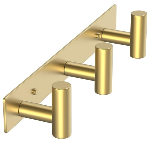 WUIVIUT Robuster Haken, Handtuchaufbewahrung, Edelstahl, T-Form, Kleiderhaken 29,5 cm, Dreifachhaken für Wandmontage, 29,5 cm Türhänger für Badezimmer und Handtücher (Gold, 3 Haken)