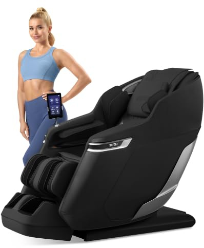 ROTAI x Pamela Reif - 4D Massagesessel, SL-Track Ganzkörpermassage mit Bodyscan, Zero Gravity, Luftkissenmassage, Heizung, Bluetooth, Luxus Wellness Sessel für Zuhause–Schwarz