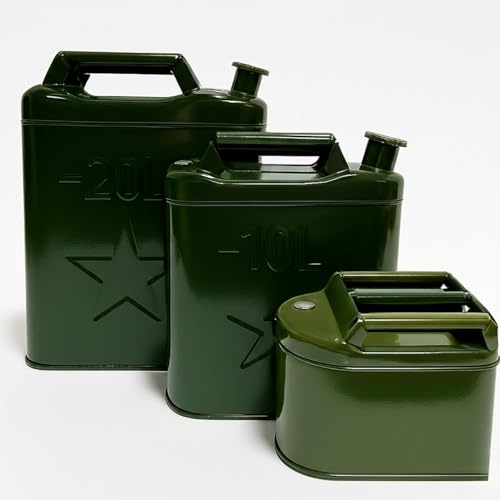 Metal Fuel Gas Can – Portable Petrol & Diesel Jerry Can for Car, Off-Road & Emergency Use – Leakproof Steel Fuel Container, Green – 5L, 10L & 20L (5L)