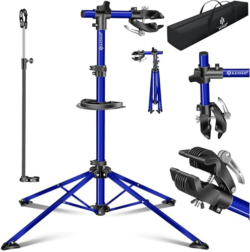 KESSER® Fahrradmontageständer Profi 50kg - 360° drehbar für E-Bike, Mountainbike & Fahrrad, höhenverstellbarer Reparaturständer, mit Werkzeugablage, Tragetasche & Schnellspanner