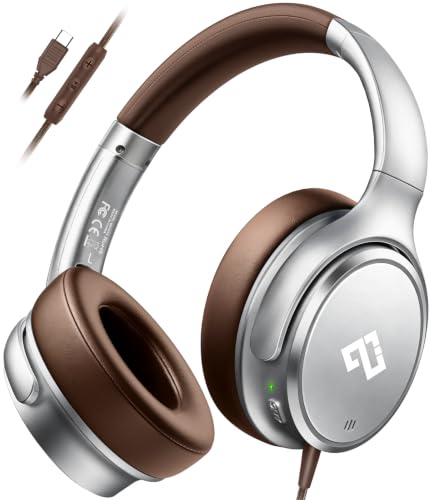 USB C Wired Headphones Active Noise Canceling Headphone Over Ear-Brown