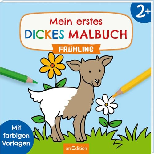 Mein erstes dickes Malbuch ab 2 – Frühling: Mit farbigen Vorlagen | Erstes Ausmalen mit einfachen Motiven zum Thema Ostern und Frühling (Malbuch ab 2 Jahren)