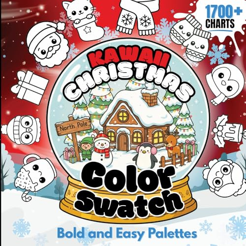 Kawaii Christmas Color Swatch Book: Track & Organize 1700+ Colors with Bold Holiday-Inspired Charts, Palettes, Patterns, Test Pages & Tips for Blending Markers, Pencils, Crayons & Gel Pens