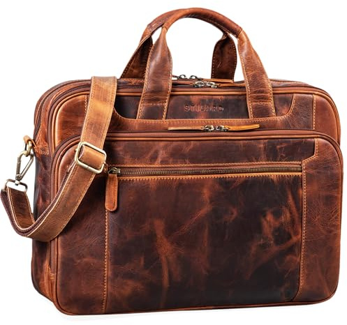 STILORD Herren-Businesstasche aus Leder Cognac - große 15,6 Zoll Laptoptasche - Männer-Aktentasche - Vintage Umhängetasche aus Rindsleder Nelson