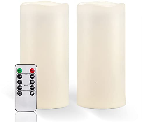 Homemory LED Kerzen, (20.2 cm X 10 cm) LED Kerze Wasserdicht, Outdoor Kerze mit Fernbedienung Timer Funktion, Elektrische Kerzen, LED Stabkerzen, Flammenlose Kerzen, Langlebig, groß, 2er-Set