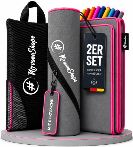 NirvanaShape Mikrofaser Handtuch, Microfaser Handtücher leicht, kompakt als Reisehandtuch, Strandtuch, Sporthandtuch, 2er Set M+S 120 x 60 + 60 x 40 cm