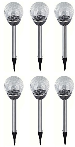 6x Edelstahl LED Solar Gartenleuchte Kugel mit Crackle-Licht Solarlampe Solarleuchte Deko Garten Leuchte Weiß Lampe