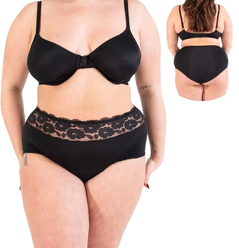 HEMSLEY Mutande Mestruali Donna Flusso Abbondante - Slip Mestruali Donna - Mutandine Mestruale Anti-Perdita e Traspiranti - Slip Ciclo Mestruale con Pizzo Elegante - Nero - 46