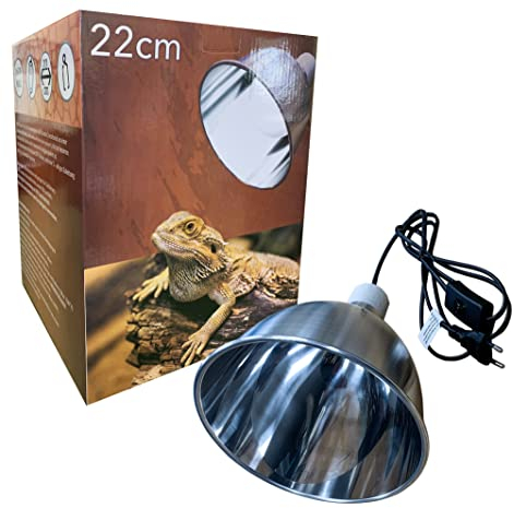 TropicShop - Terrarium Lampe Alu als Rotlichtlampe Wärmelampe mit Keramikfassung E27 Fassung Terrarium Beleuchtung, klemmbar o. hängend, Lampenschirm Innen-Reflektor Ø 22cm - bis 150 Watt
