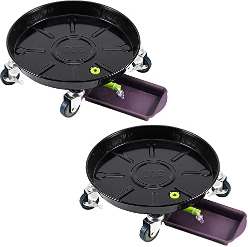 HOIGON 2 Stück 30 cm Metall-Pflanzenbehälter mit Rädern, Ablaufrohr und Wasserwanne, robuster Pflanzenpaletten-Caddy, runder rollender Pflanzenständer, Blumen-Pflanzgefäß, Übertopf für drinnen und