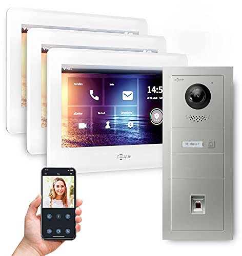 Goliath Hybrid | 2-Draht Bus | Full-HD Video Türsprechanlage | App | 1-Fam | 3 x Full-Touchscreen 7 | Aluminium Unterputz Türstation | + Fingerprint | 180° Ultra-Weitwinkel | AV-BUS-546