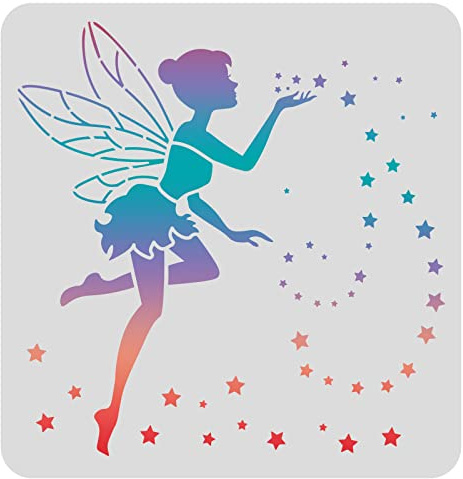 FINGERINSPIRE Elf & Star Zeichenschablonen, Malschablonen, 30 x 30 cm, Elfen- und Sternmuster, Kunststoffschablonen, Dekoration, rechteckig, wiederverwendbar, Schablonen zum Malen auf Holz, Boden,