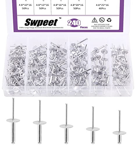 Swpeet Lot de 240 rivets aveugles en aluminium à extrémité ouverte pour intérieur et extérieur