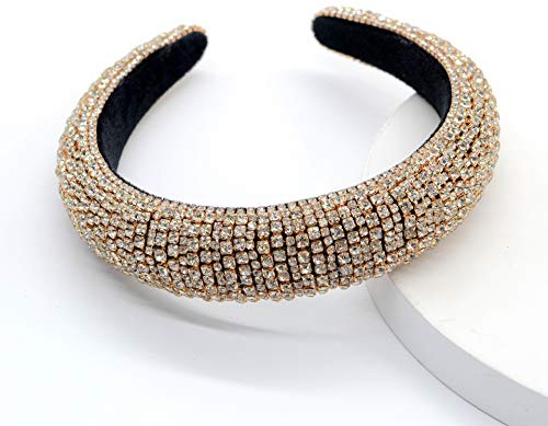 Damen Strass-Haarband Bling Gepolstert Barock Kristall Mode Haarband Party Für Braut Krone Haarreif Hochzeit Haarschmuck (Gold)