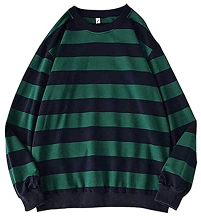 Grön och blå randig tröja: Aesthetic Clothes vintage överdimensionerad tröja tonåring flickor kläder trend tröja tröja utan huva tröja Y2k mode randig långärmad tröja för kvinnor, pojkar