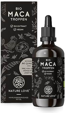Bio Maca Tropfen - 100ml - 11.000mg Maca pro Tagesdosis (10:1 Extrakt) - alle Maca Formen: Schwarz, rot und gelb - Alternative zu Kapseln und Pulver - vegan und in Deutschland hergestellt