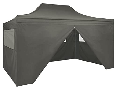 HOMIUSE Profi-Partyzelt Faltbar mit 4 Seitenwänden Pavillon Grillpavillon Verkaufsstand Faltpavillon Gartenpavillon Gartenlaube Party Zelt Pavillion Klappbar Pavillon Faltbar 3x4m Stahl Anthrazit