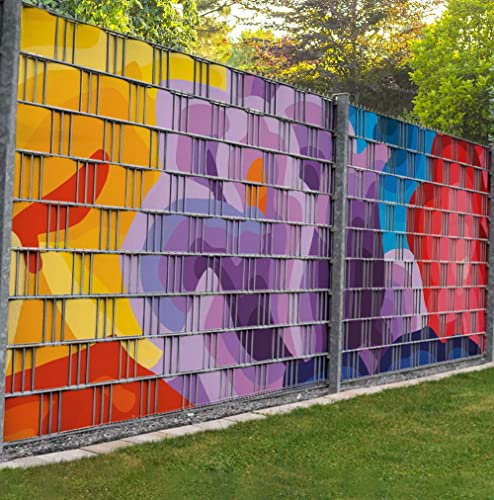 MyMaxxi Zaunsichtschutz - Blumen Zeichnung - Sichtschutzstreifen für Doppelstabmattenzaun - Windschutz Sonnenschutz Blickdicht - Sichtschutz Garten Teil1 + Teil2 - 9 Streifen - 500x180cm