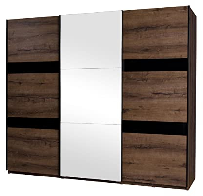 Design Möbel Kleiderschrank Dustin Schrank Zweitüriger Kleiderschrank Begehbarer Kleiderschrank Holz Kleiderschrank mit Spiegel Wohnzimmer Schlafzimmer Monastery Schwarz glänzend LED