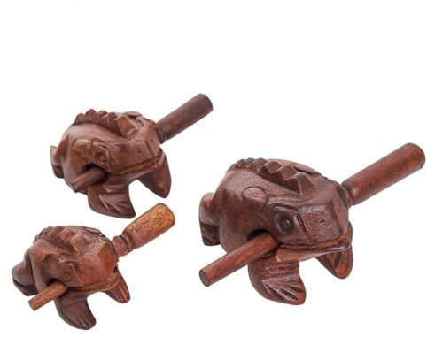 Dunkelbrauner thailändischer Percussion-Instrumente, Holzfrosch, 3-teiliges Set mit 10,2 cm Frosch, 7,6 cm Frosch, 5,7 cm Frosch, Holzfrosch, Musikinstrument, Heimdekoration (dunkelbraun)