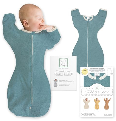 SwaddleDesigns Sacco Nanna Neonato e Sacco Fasciatoio Transizione, Swaddle Neonato con Maniche Corte Braccia in Alto e Polsini a Guanto
