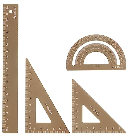 sourcing map 4Stk Geometrie Set 20cm Metrisch Messung Laser Gravur Aluminum Lineal Metall Lineal Set Dreieck Winkelmesser Lineal für Klassenraum Büro Zuhause Braun