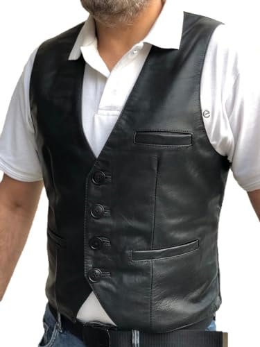 Overdrive Herren-Weste, echtes Schafsleder, lässig, Western-Stil, Vintage, Biker, Motorrad, Cruise, Reitweste, versteckte Waffentaschen, Schwarz