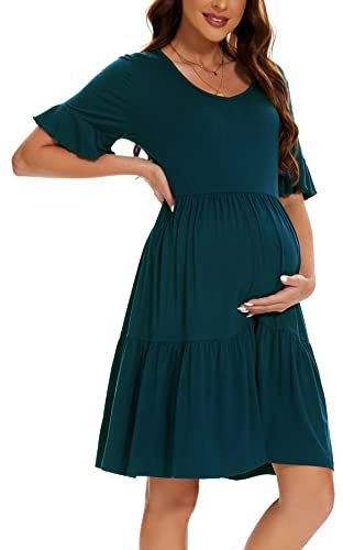 Smallshow Vestiti Premaman Estivi Abito Vestito Elegante Premaman Donna Teal M