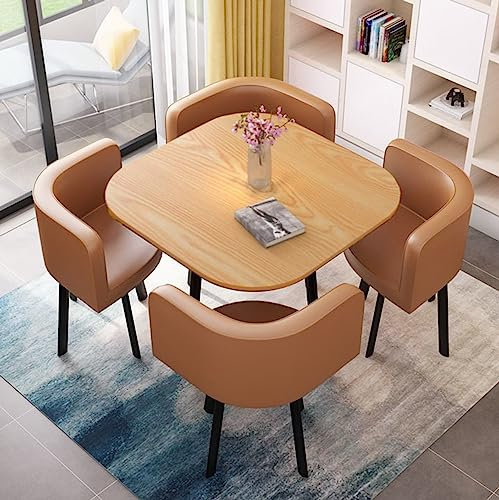 MAxba Quadratisch Essgruppe Esstisch Stühlen 4 Set Konferenztisch mit 4 Stühlen Balkon Esstisch Set Couchtisch Besprechungstisch (Color : Brown)