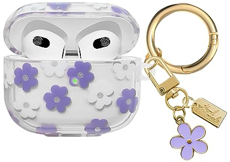 AIIEKZ Custodia compatibile con AirPods 3 2021, custodia morbida in TPU con grazioso motivo floreale per AirPods di terza generazione, con portachiavi a fiore e moschettone, per ragazze e donne